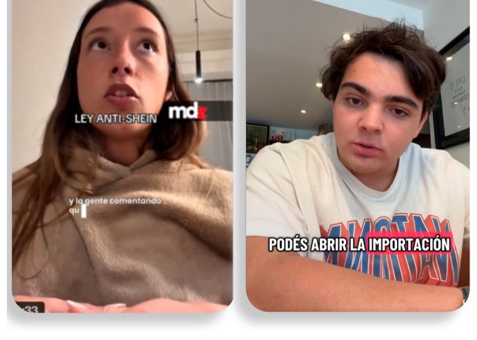 Dos capturas de videos: «ley anti-Shein» y «podés abrir la importación».